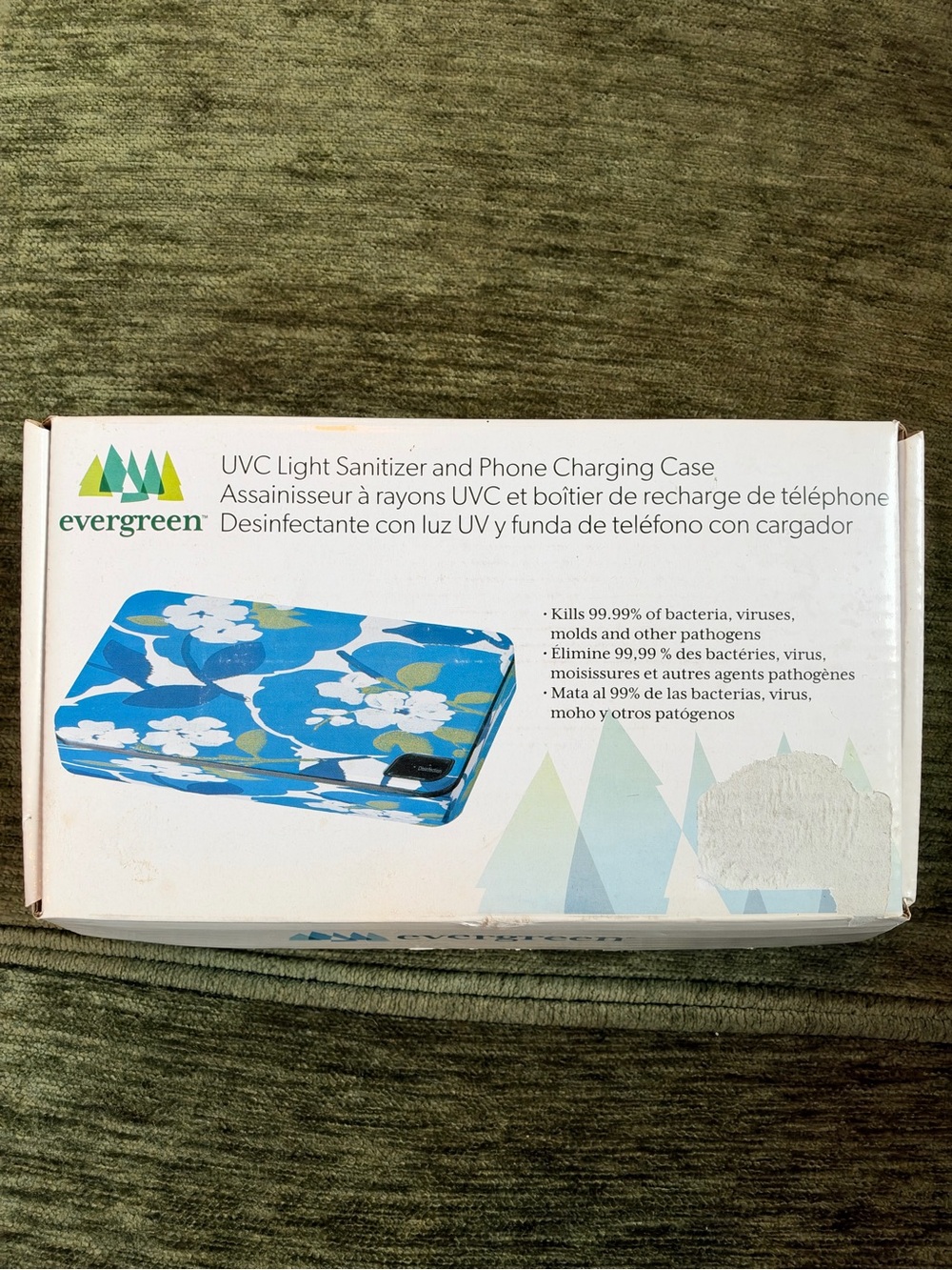 Blue Floral UVC Light Sanitizer and Phone Charging Case